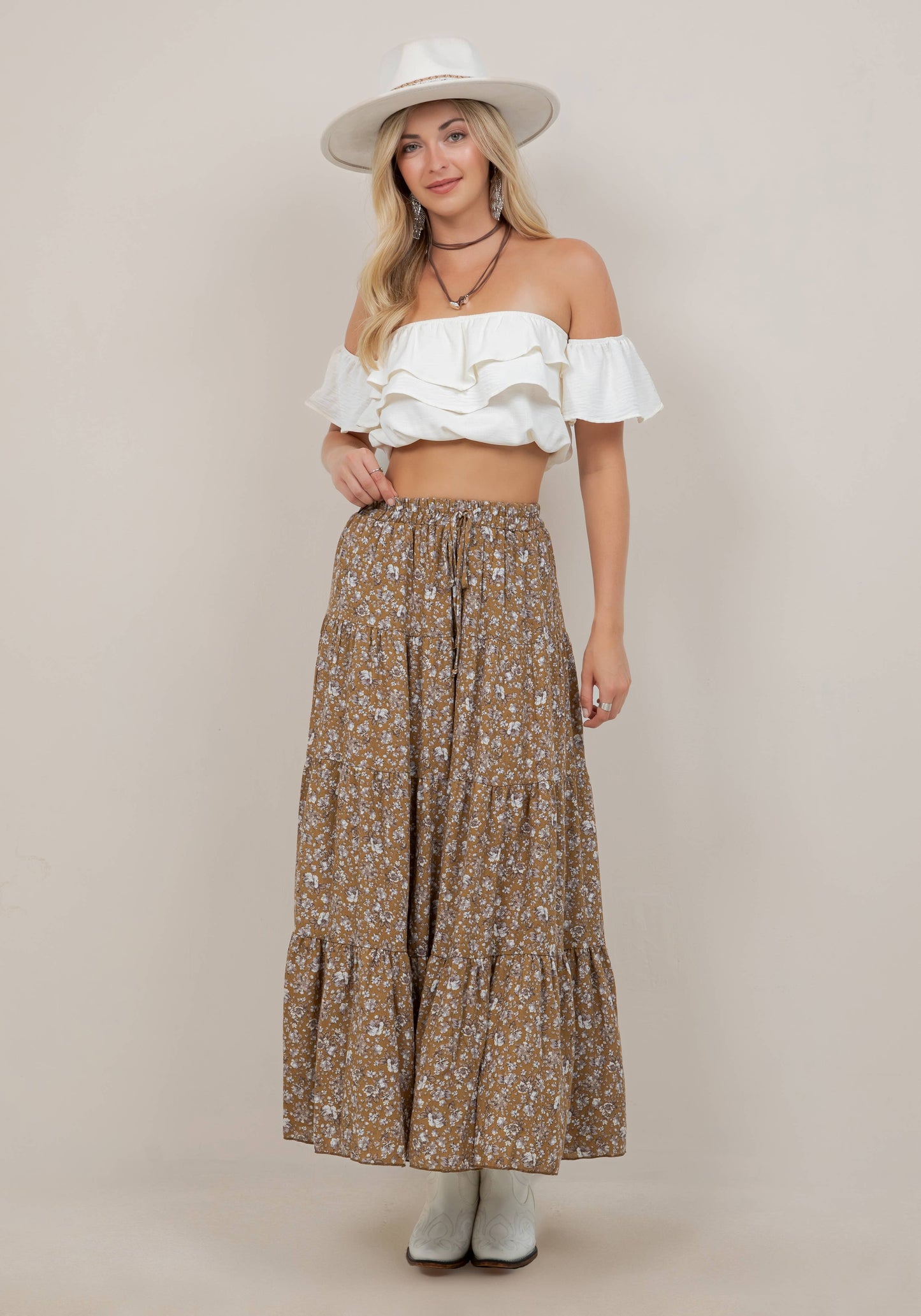 GOLD PAISLEY TIERED MAXI SKIRT