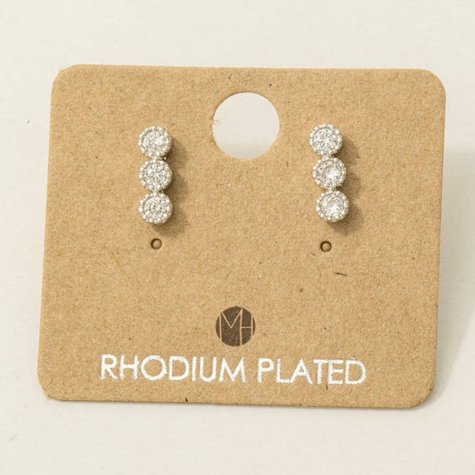 Gold Dipped Cz Triple Stud Bar Stud Earrings