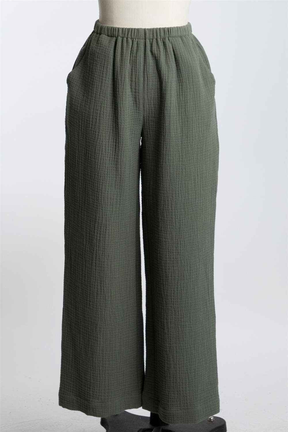 Gauze Waist Elastic Wide Leg Pants - NP70166B