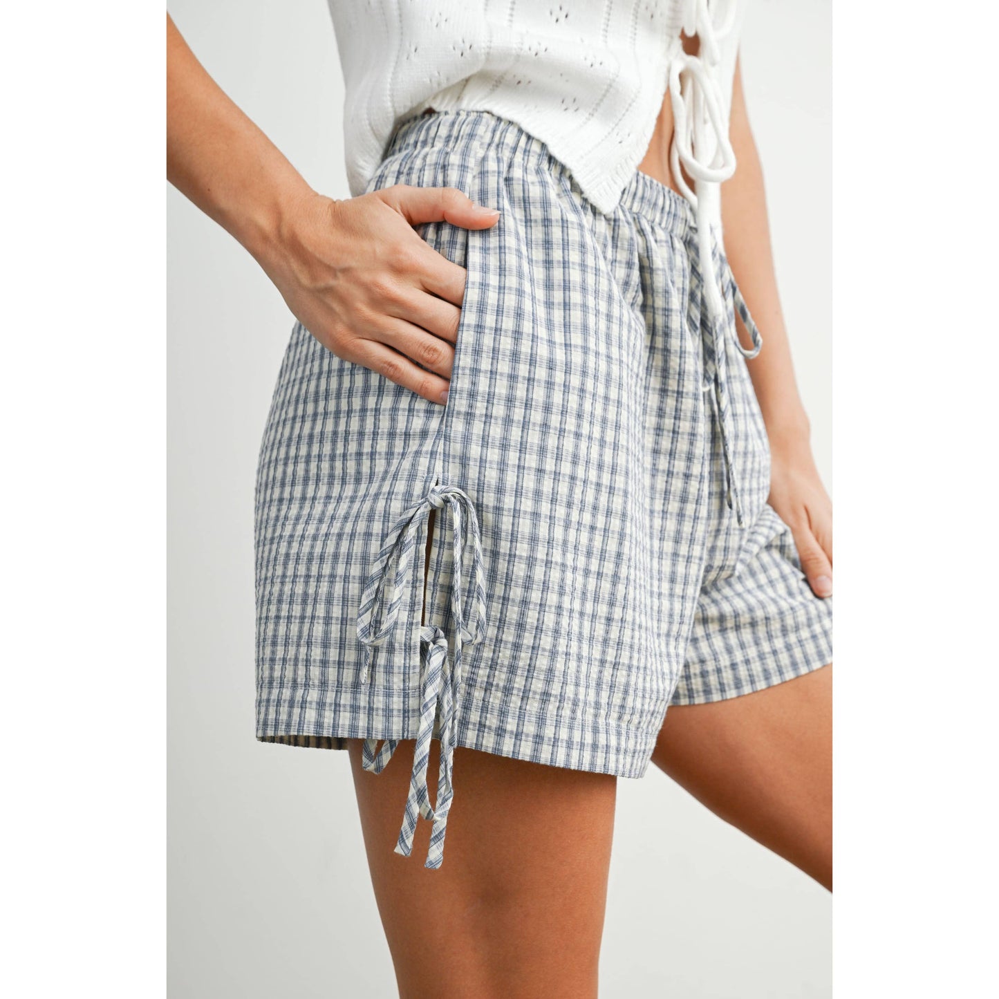 Plaid Side-Tie Elastic Waist Shorts - BMP8195