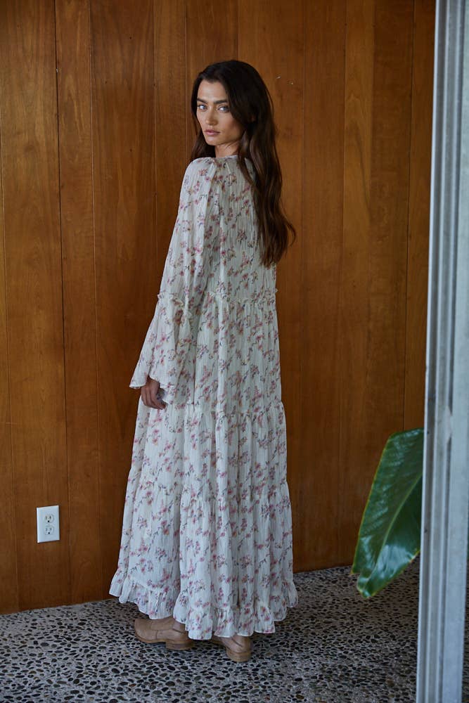 Floral Print Flare Tiered Maxi Dress