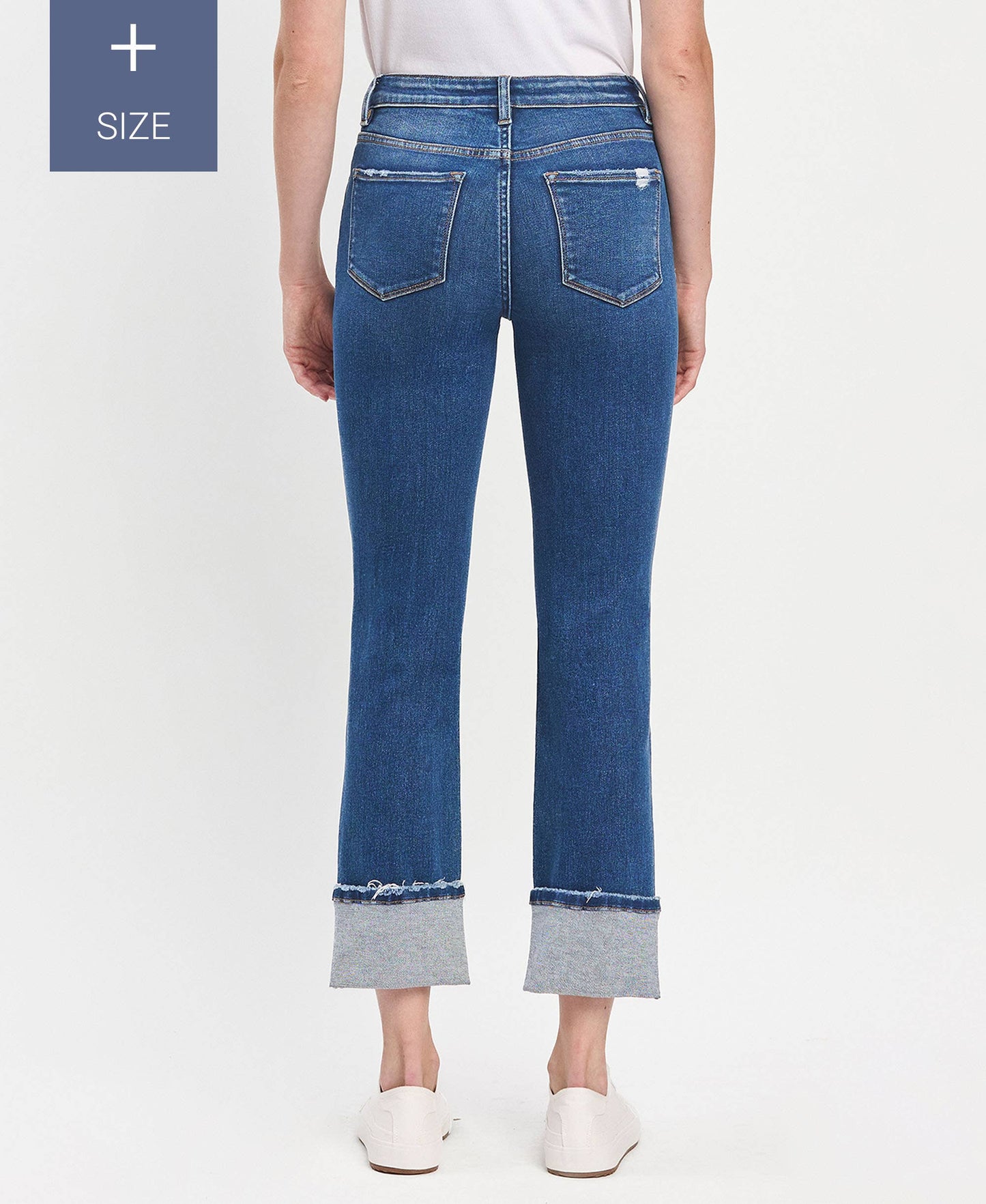 PLUS SIZE HIGH RISE CUFFED SLIM STRAIGHT JEANS