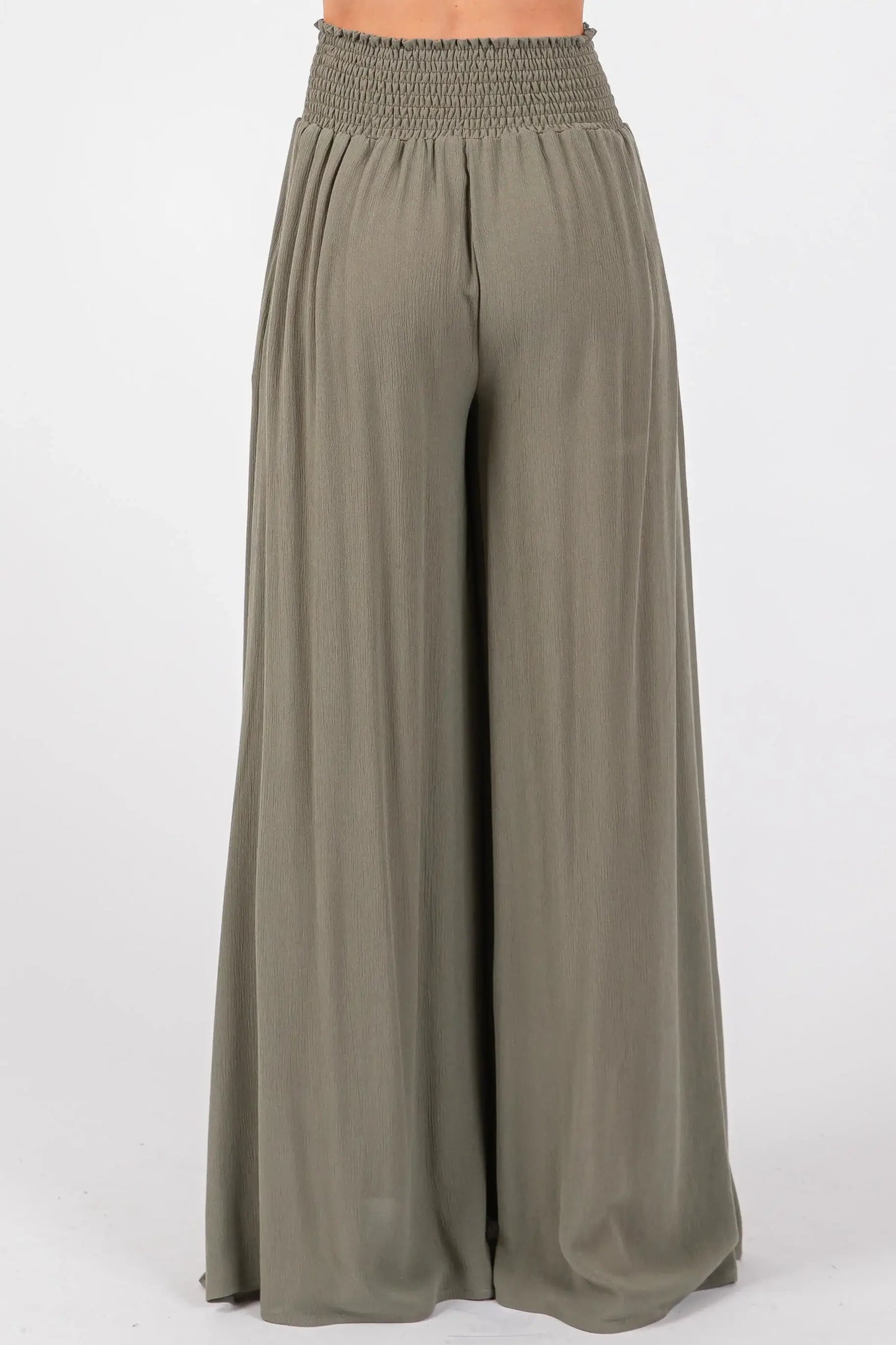 Smocked Waist Wide Leg Pants