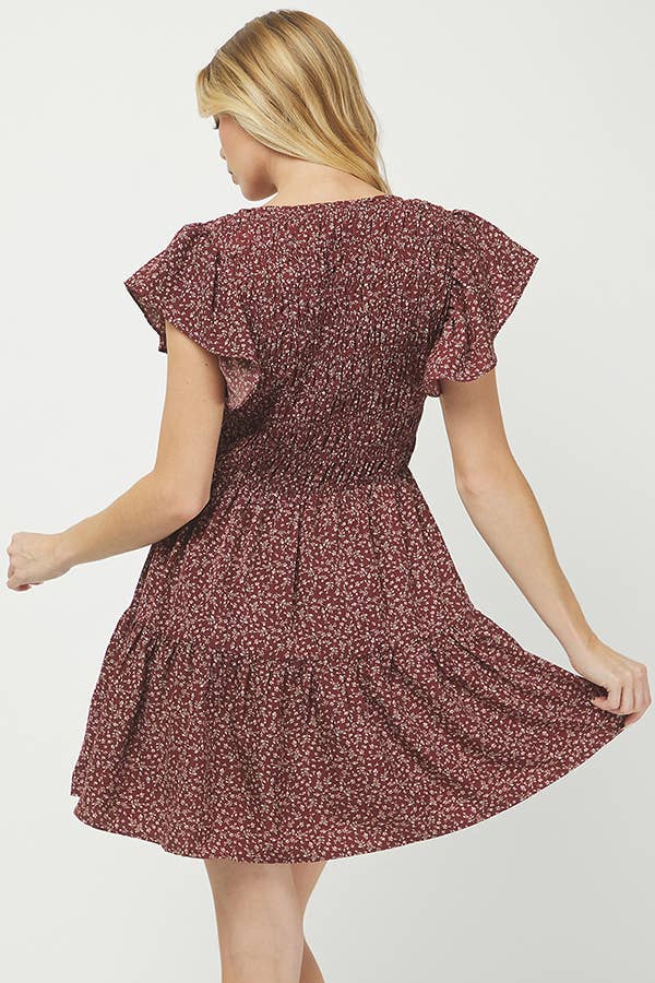 Burgundy Floral Smocked Babydoll