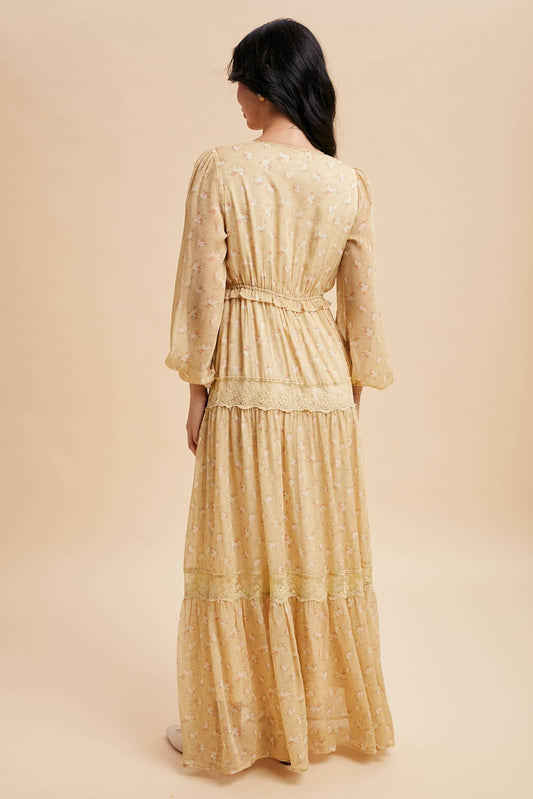 FLORAL LACE PANELED MAXI DRESS