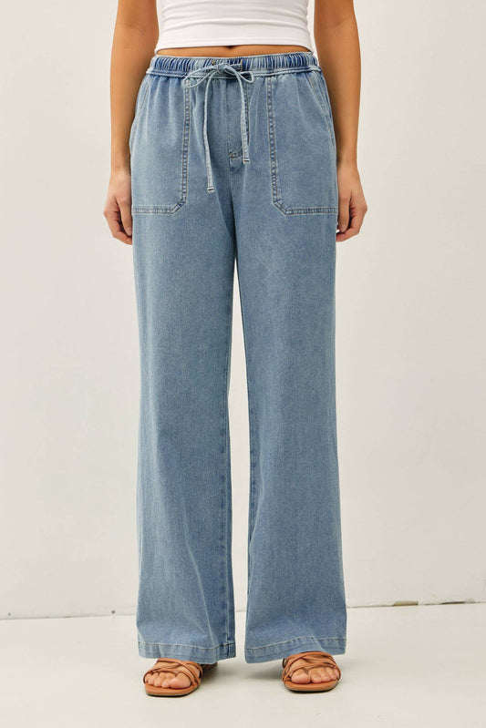 KNIT DENIM WIDE LEG PANTS