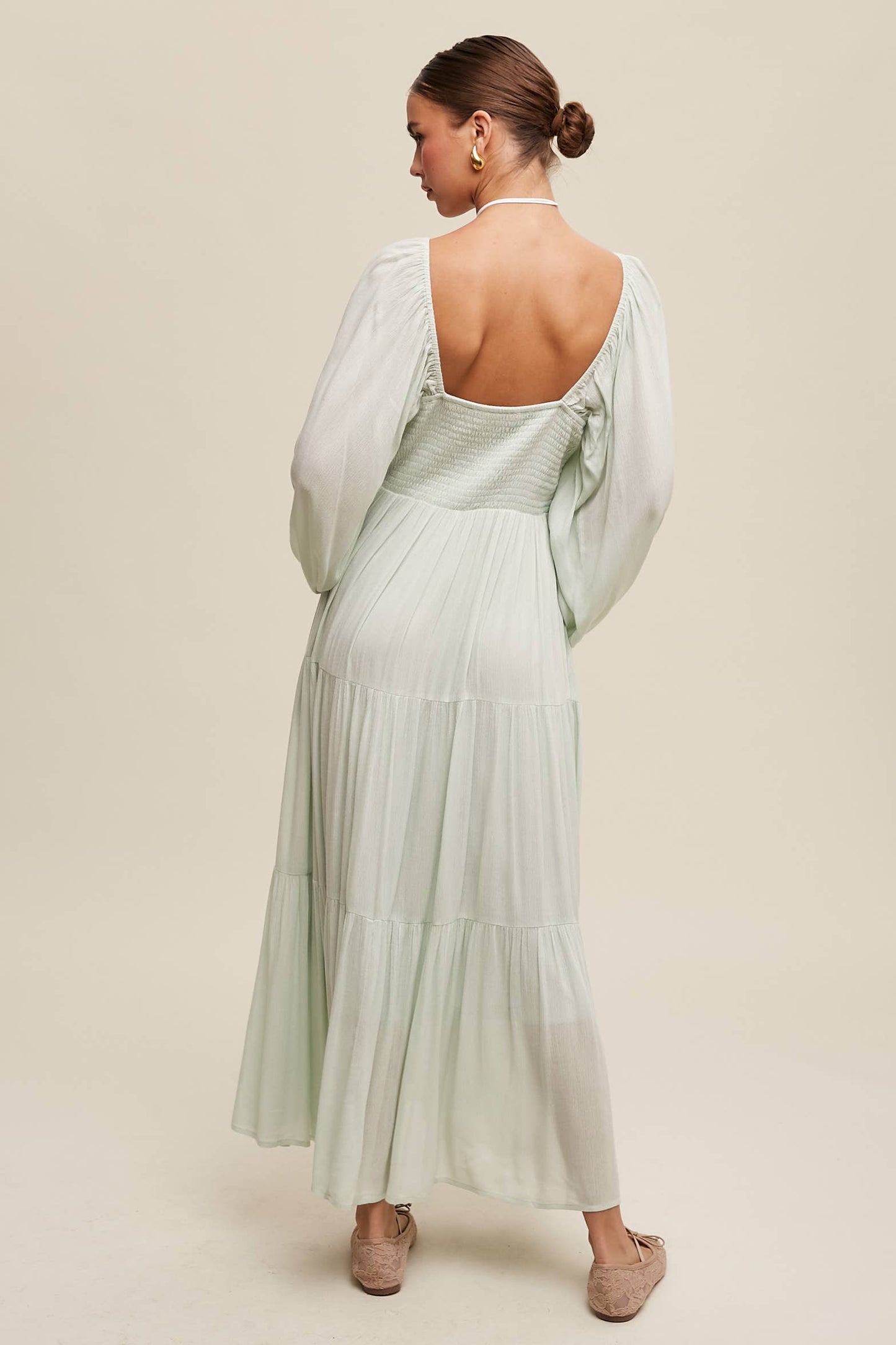 Romantic Square Neck Tiered Boho Maxi Dress