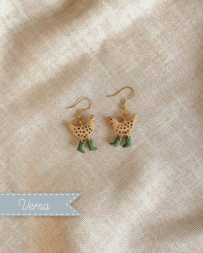 Polka Dot Chickens in Boots Earrings