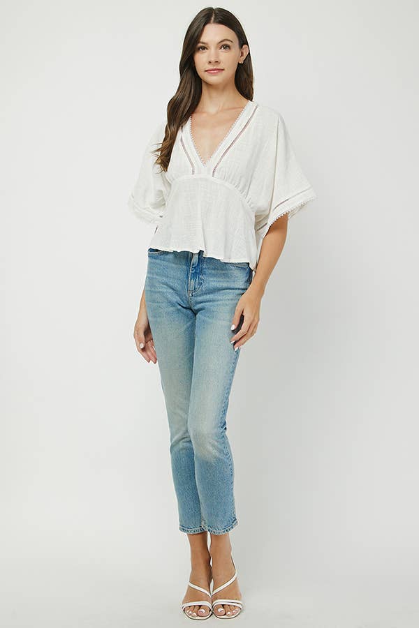 Boho Chic Eyelet Trim Blouse