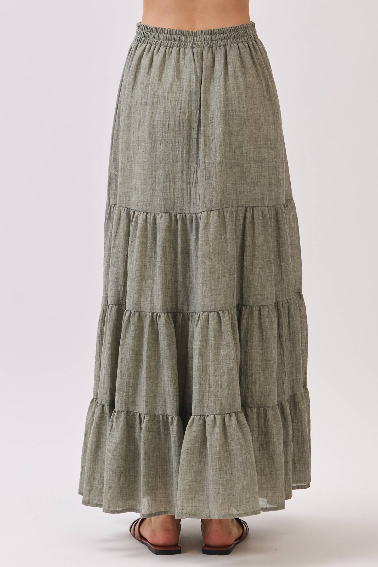 Tiered Coconut Tie Detail Maxi Skirt