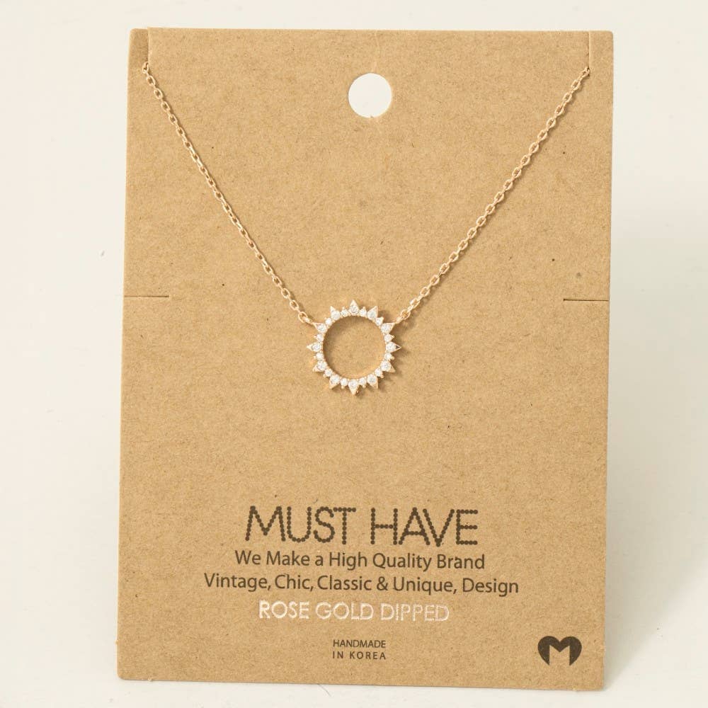 Pave Circle Sun Pendant Necklace