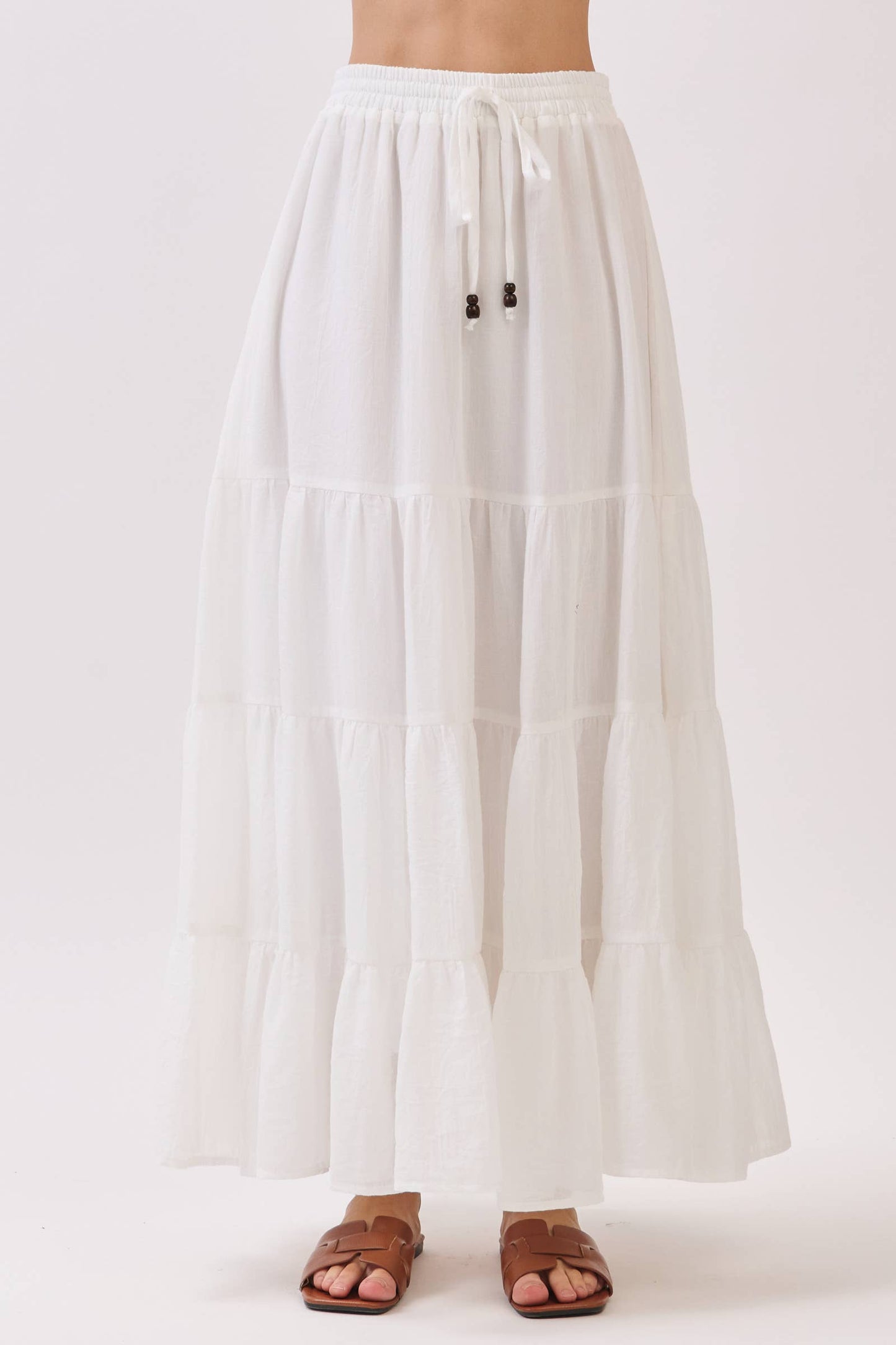 Tiered Coconut Tie Detail Maxi Skirt - VS3009