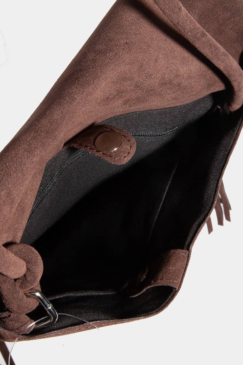 Faux Suede Long Fringe Rectangle Hand Bag