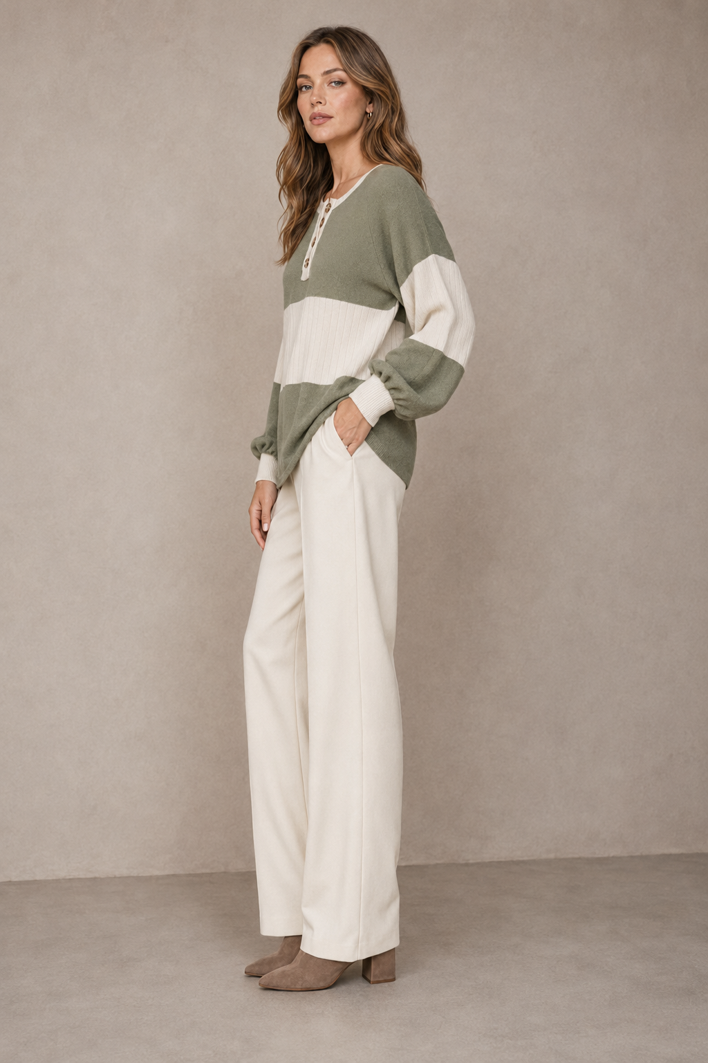 Colorblock Henley Knit Top