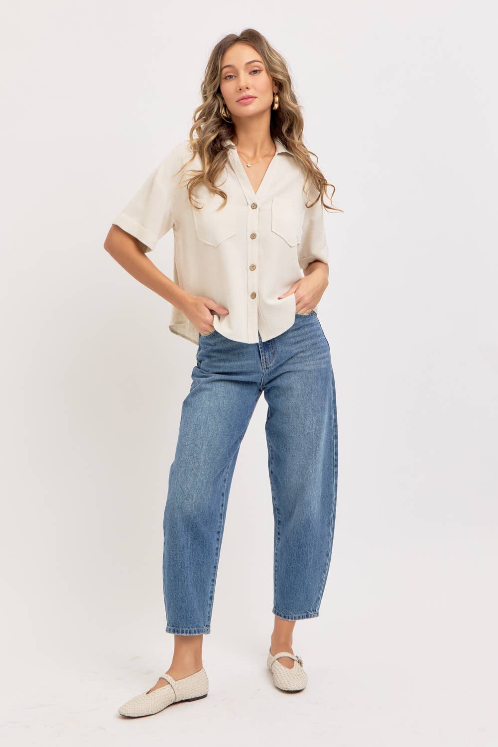 LINEN BLEND BUTTON DOWN SHIRT
