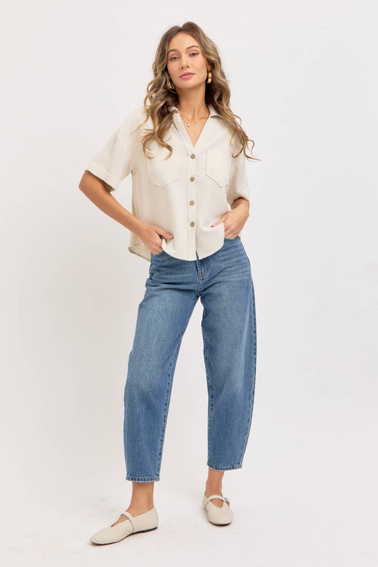 LINEN BLEND BUTTON DOWN SHIRT