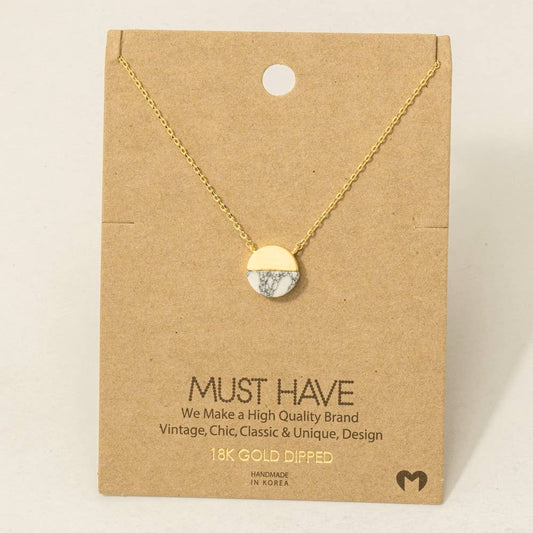 Round Half Stone Pendant Necklace