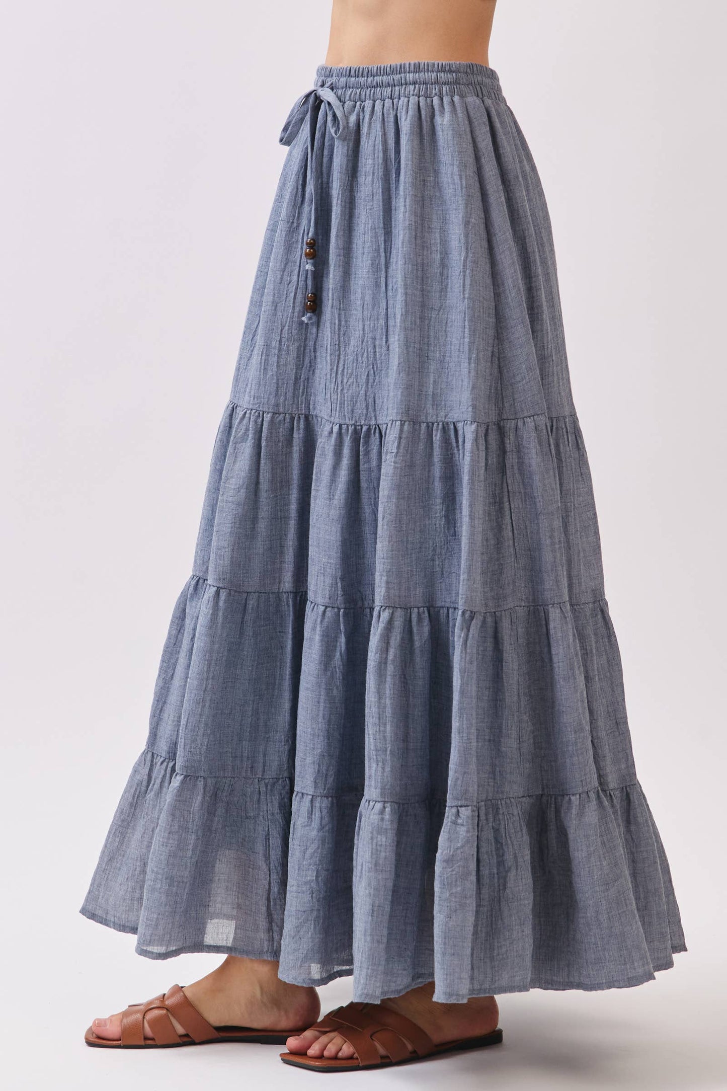Tiered Coconut Tie Detail Maxi Skirt - VS3009