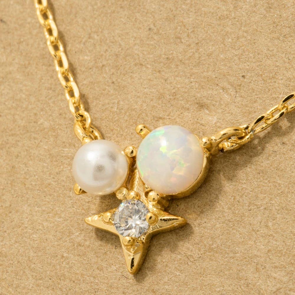 Mini Opal Star Stud Charm Necklace