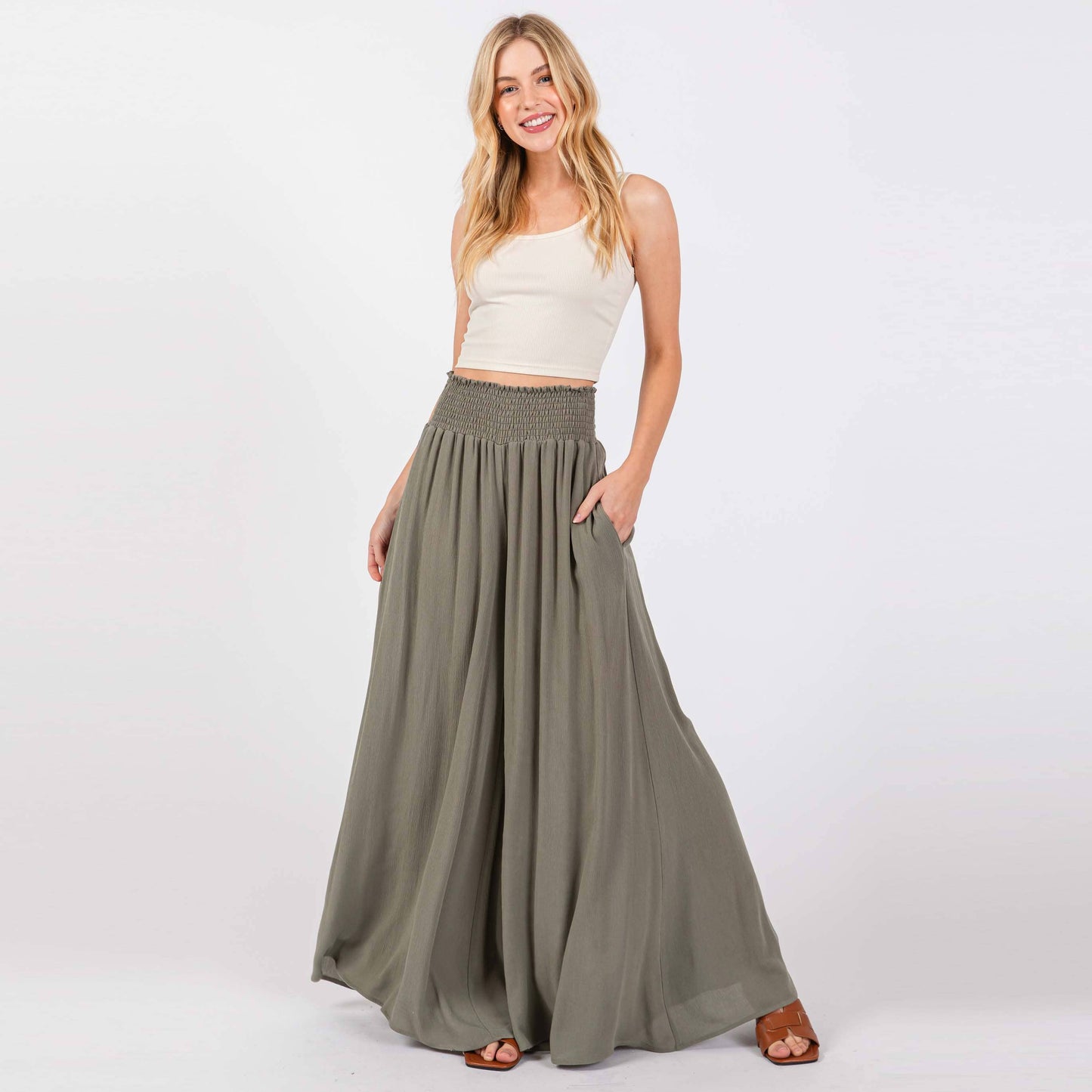 Smocked Waist Wide Leg Pants - NP16530Y