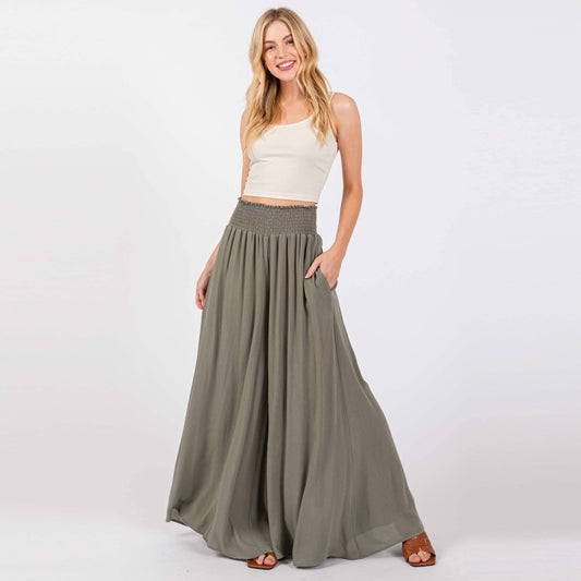 Smocked Waist Wide Leg Pants