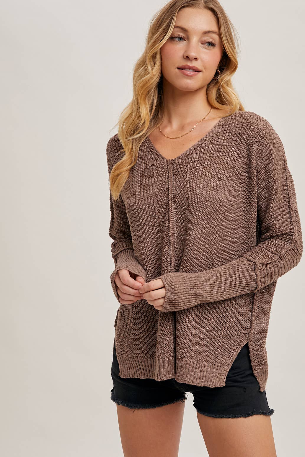 SHEER LOOSEFIT V-NECK KNIT SWEATER PULLOVER