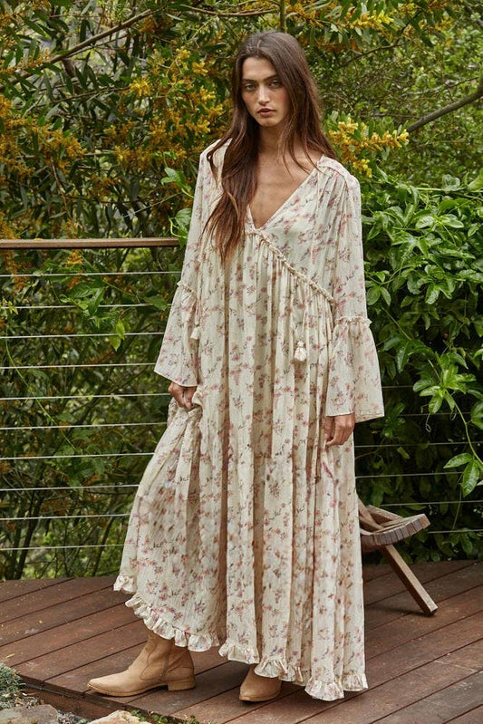 Floral Print Flare Tiered Maxi Dress