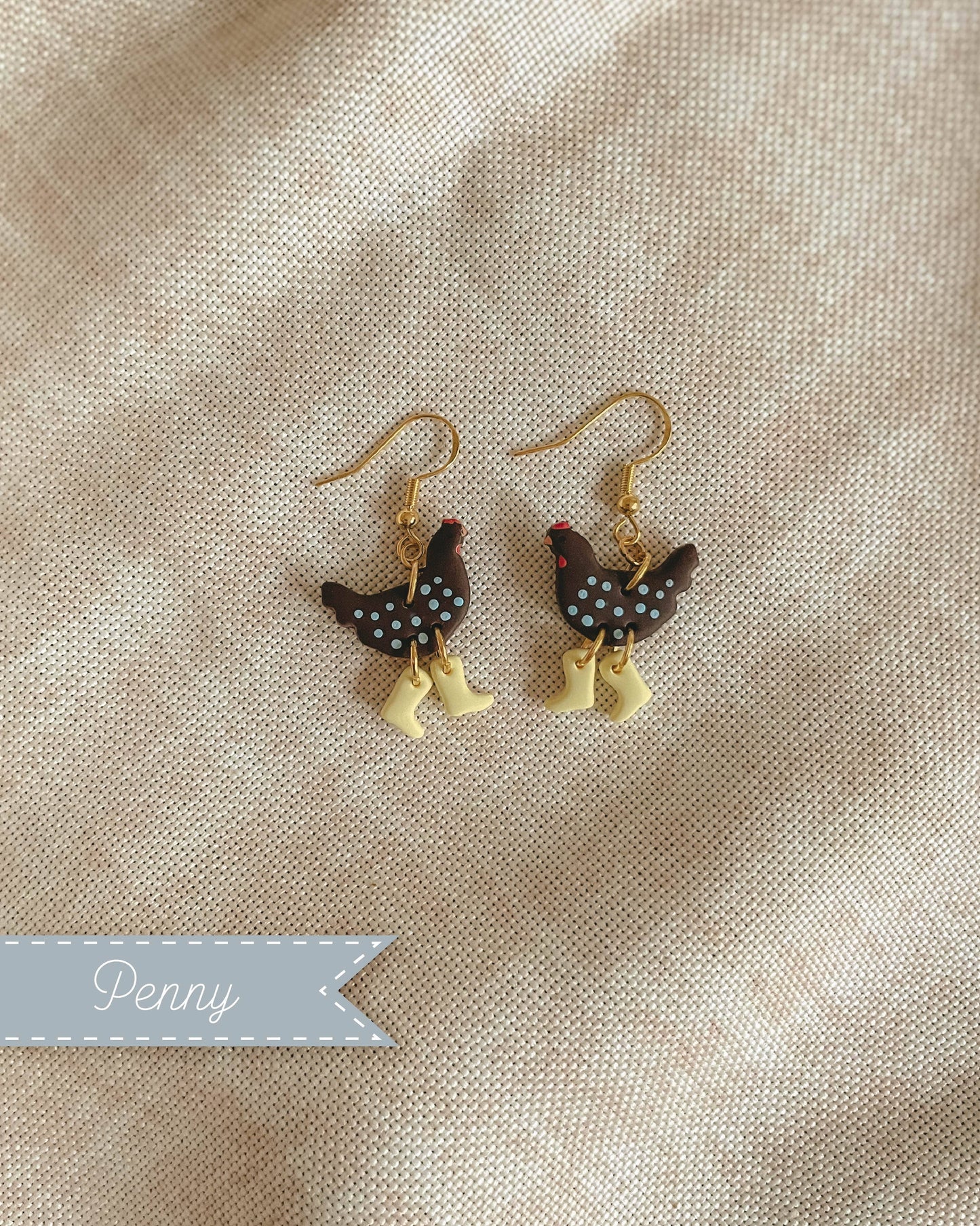 Polka Dot Chickens in Boots Earrings