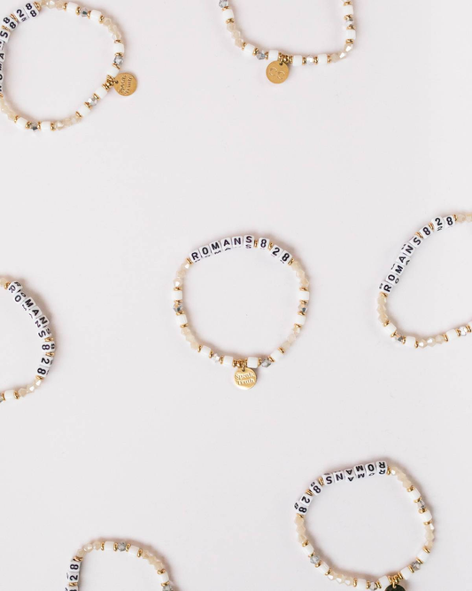 Romans 8:28 Bible Verse Beaded Word Bracelet