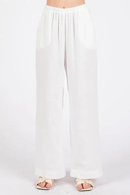 Gauze Waist Elastic Wide Leg Pants - NP70166B