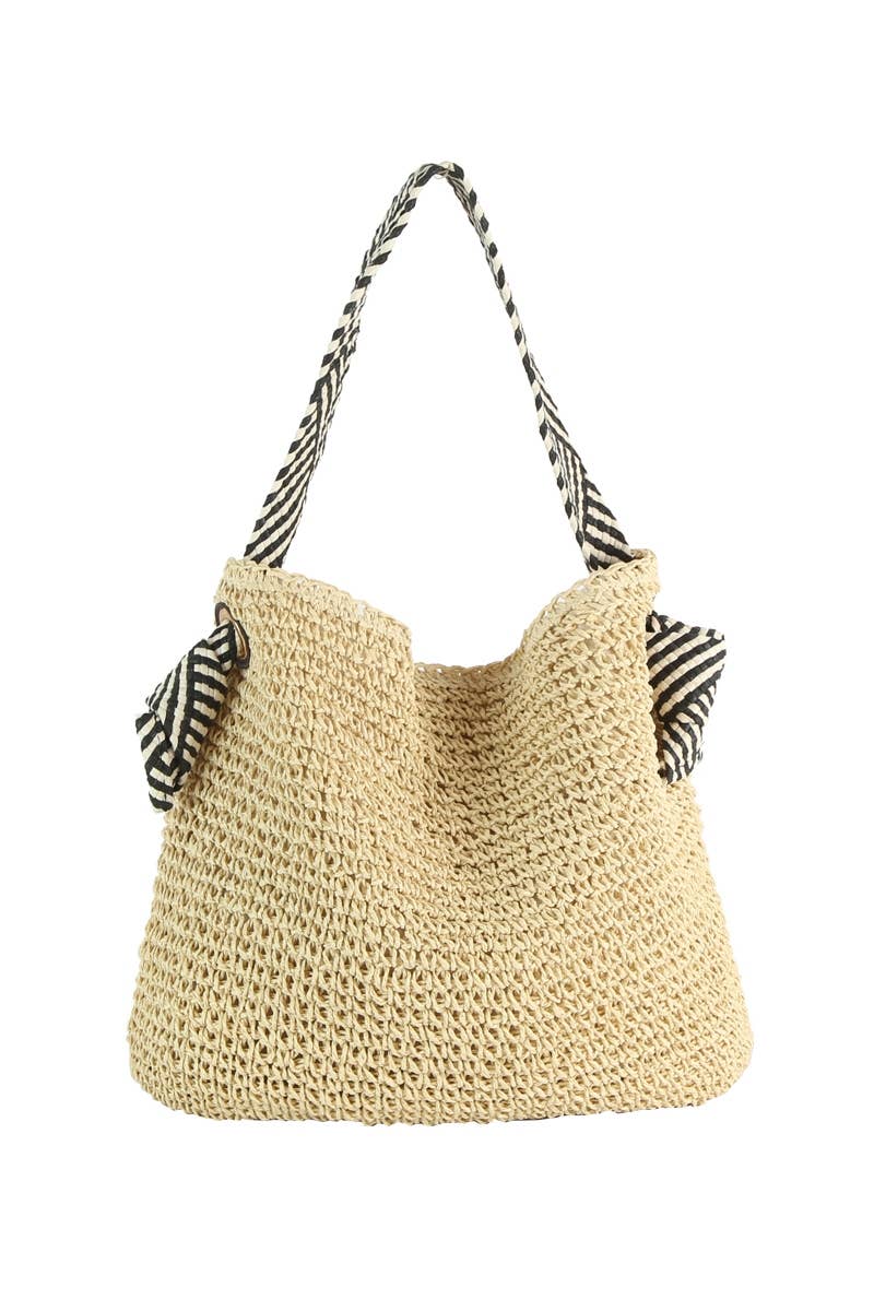 Braided Striped Handle Strap Tote Bag