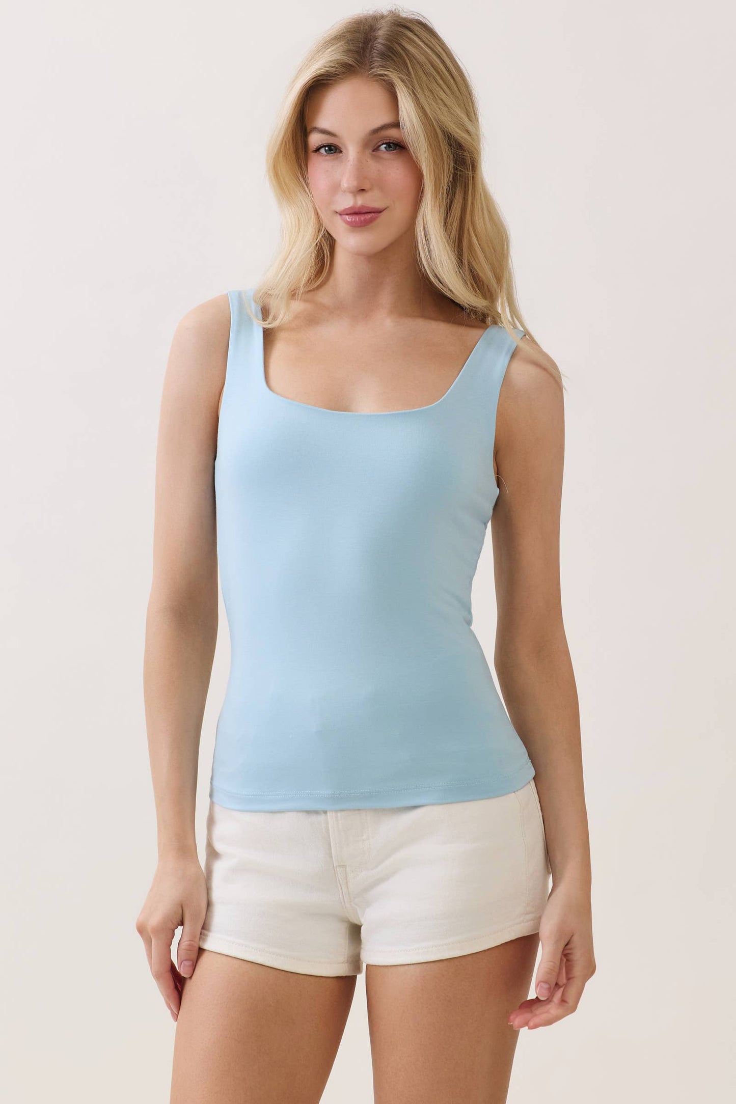 Double Layer Solid Square Neck Tank