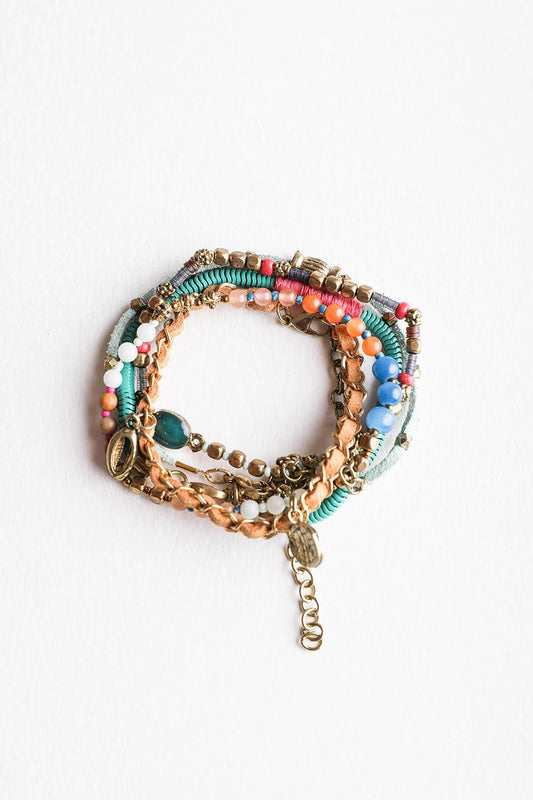 Boho Teal & Multi-Color Stacked Bracelet Set – Bold Style💫