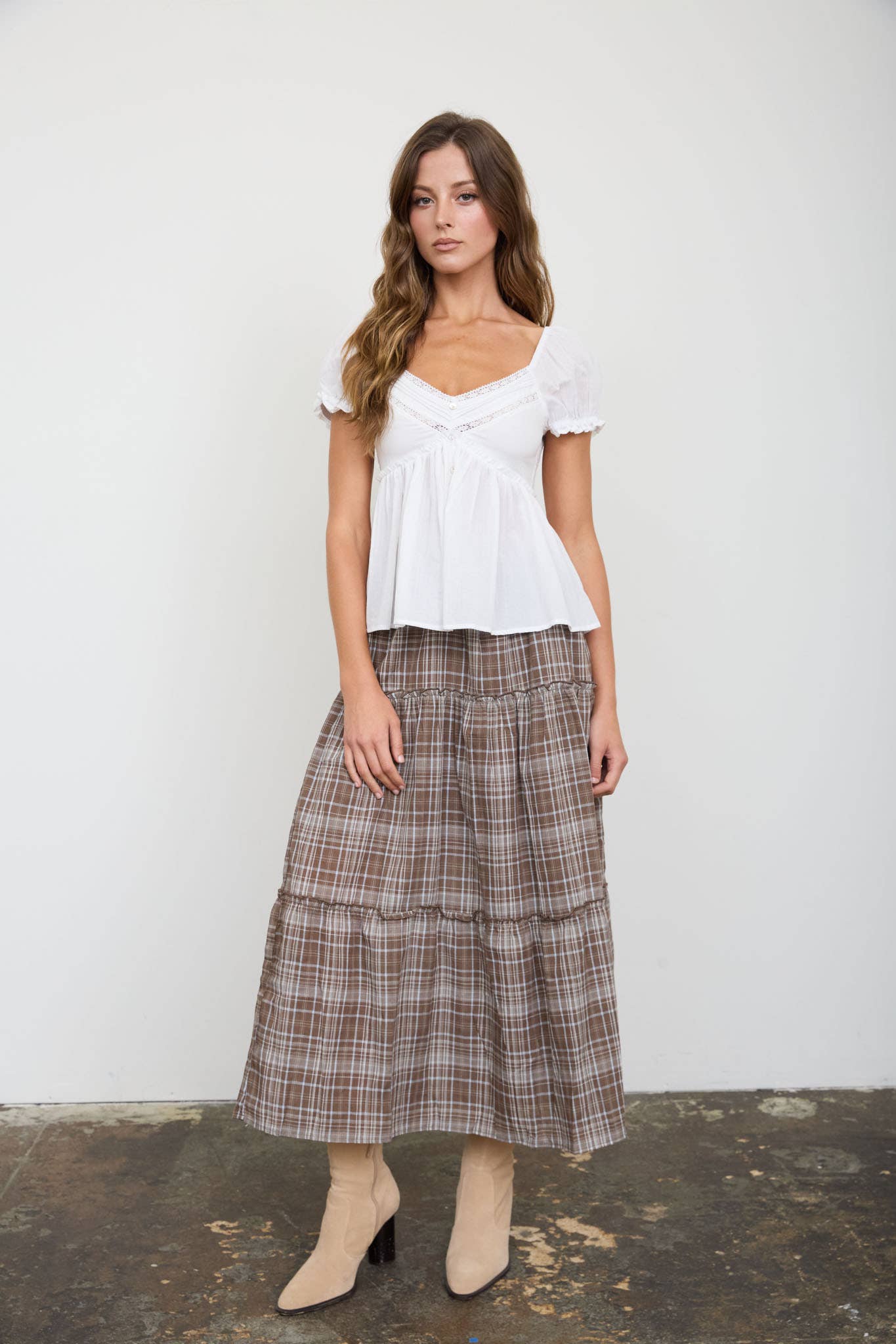 LACE PUFF SLEEVE BUTTON DOWN