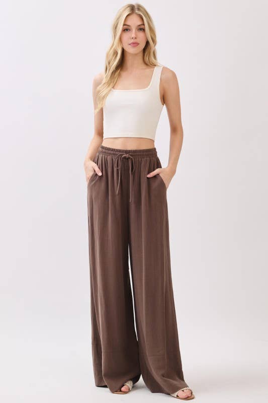 Solid Wide Leg Pants - VEP700005A