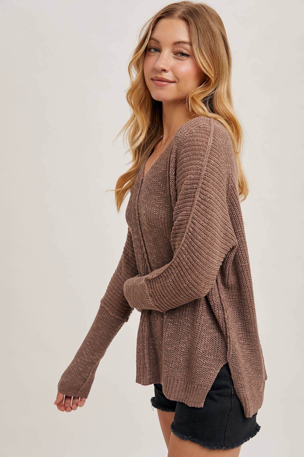 SHEER LOOSEFIT V-NECK KNIT SWEATER PULLOVER