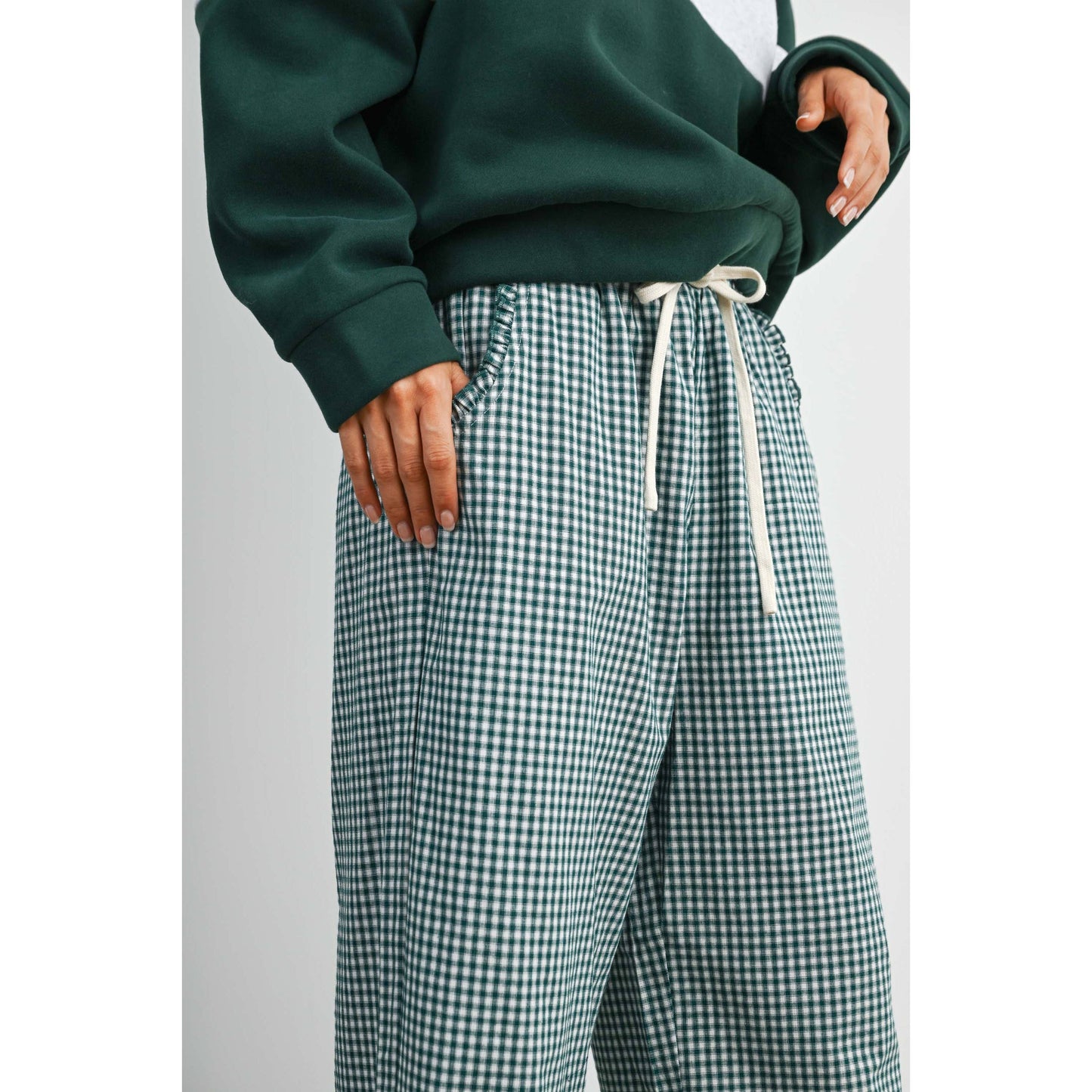 Women's Striped Ruffle Hem Cropped Pants- BMP8476