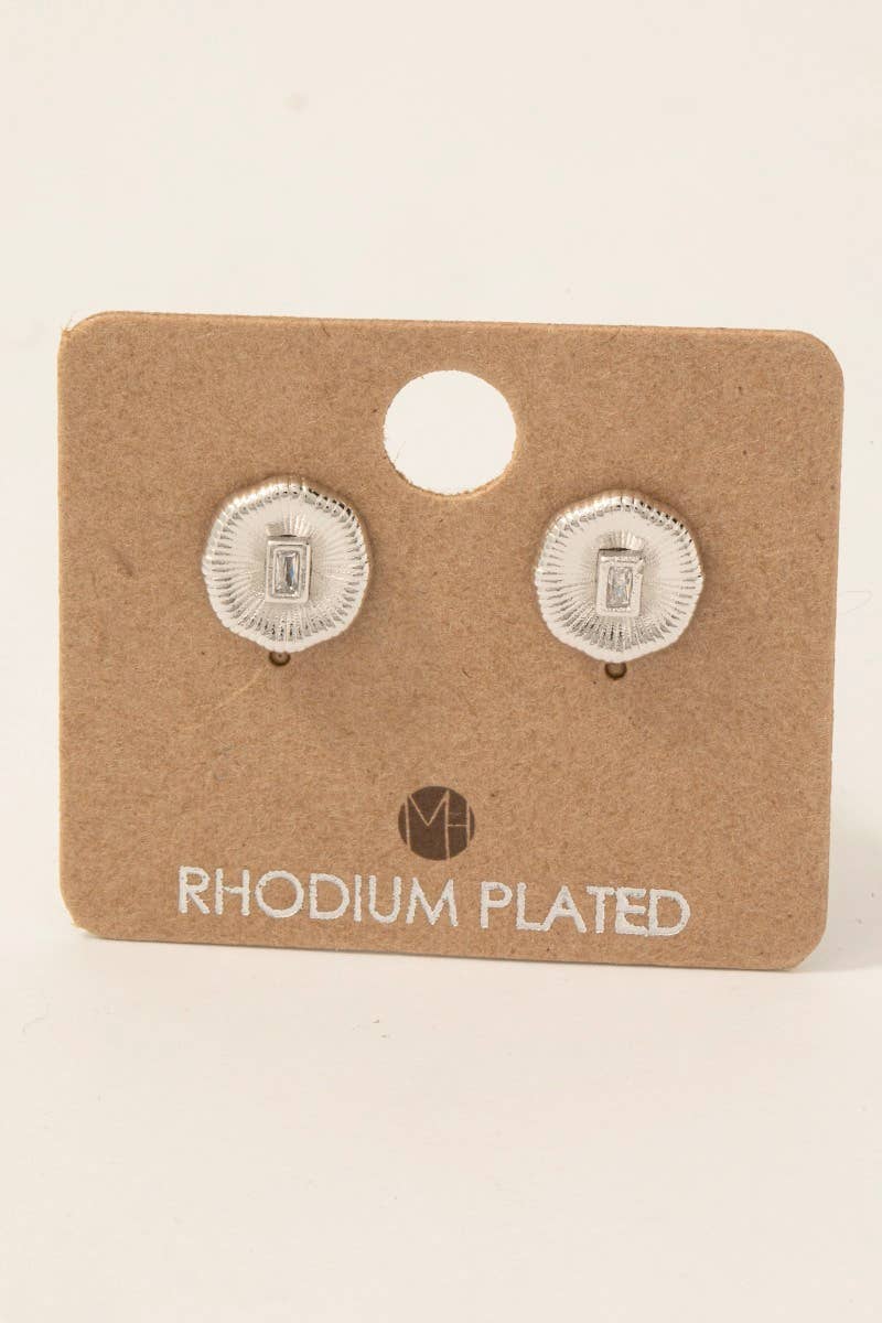 Gold Dipped Circle Baguette Rhinestone Stud Earrings