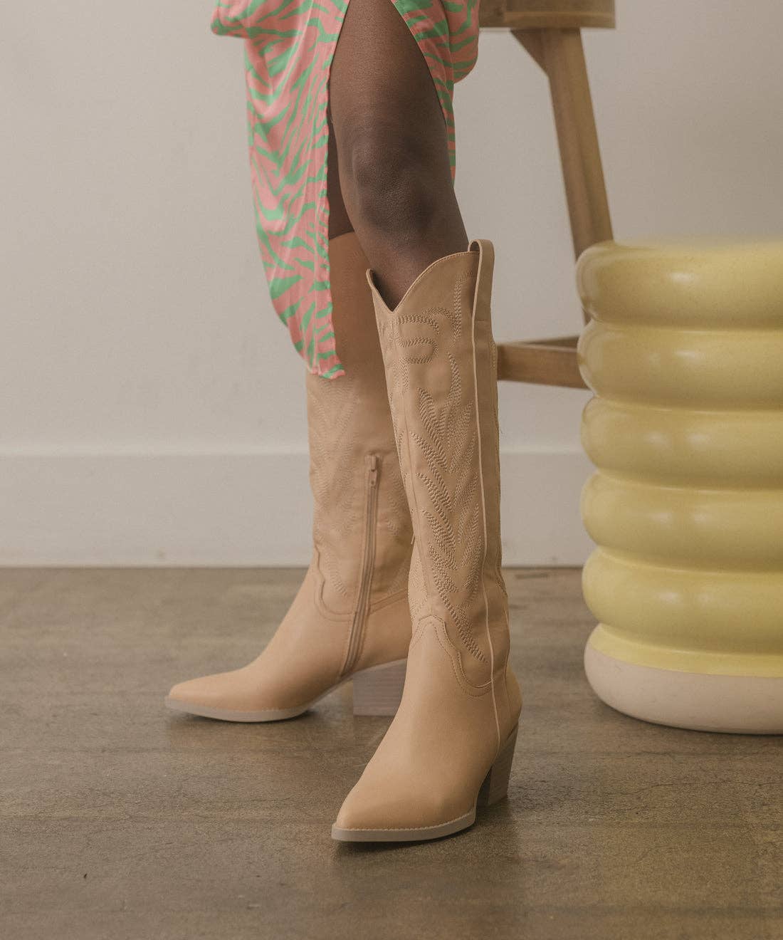 The Samara Nude | Embroidered Western Tall Boot
