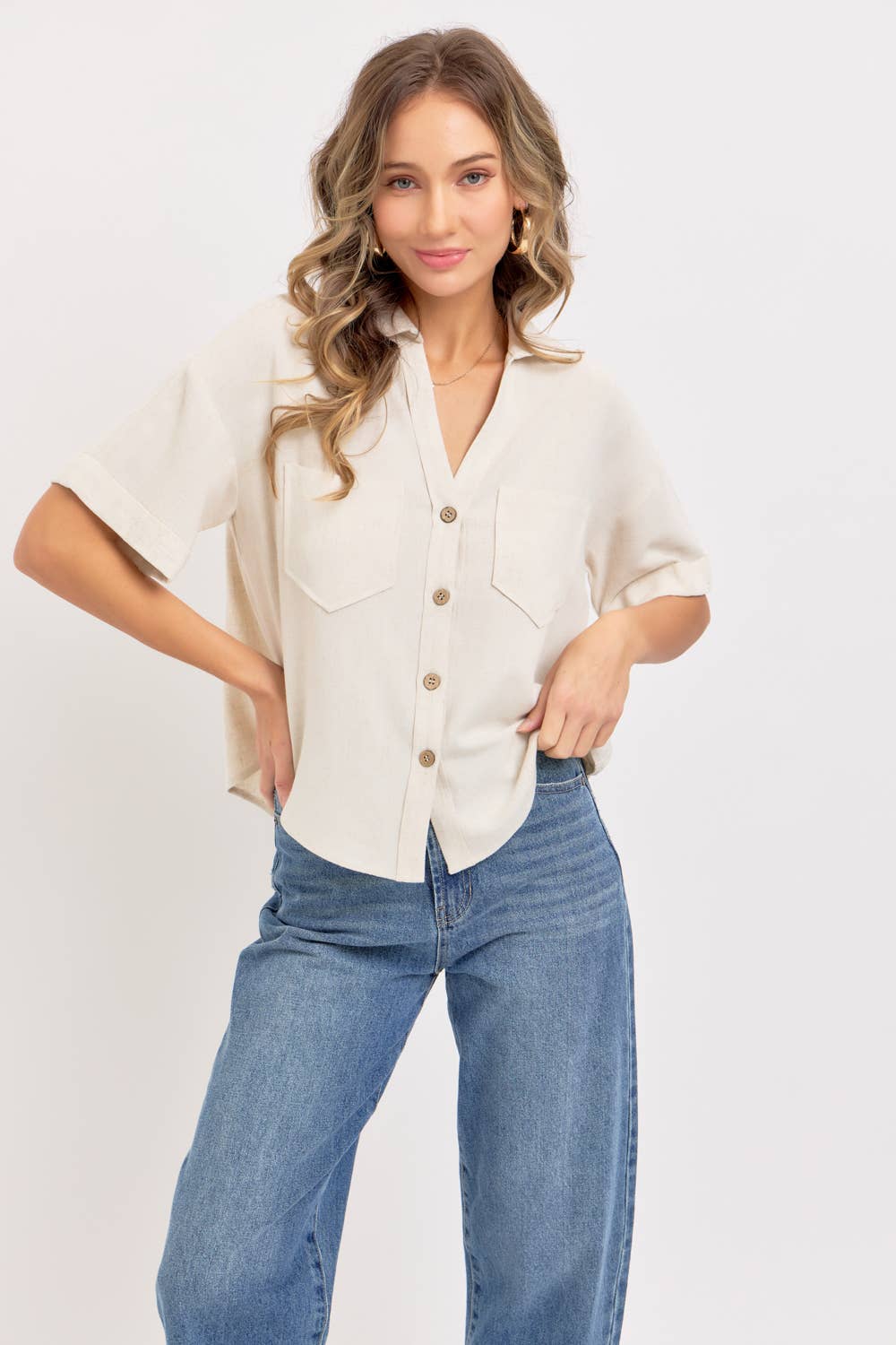 LINEN BLEND BUTTON DOWN SHIRT
