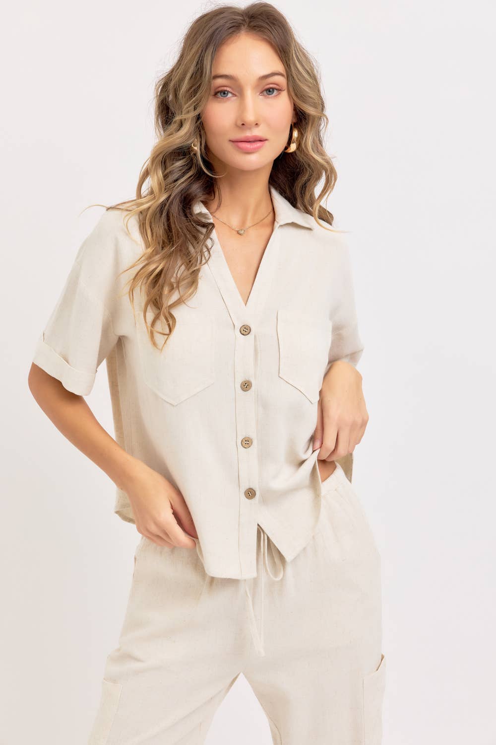 LINEN BLEND BUTTON DOWN SHIRT