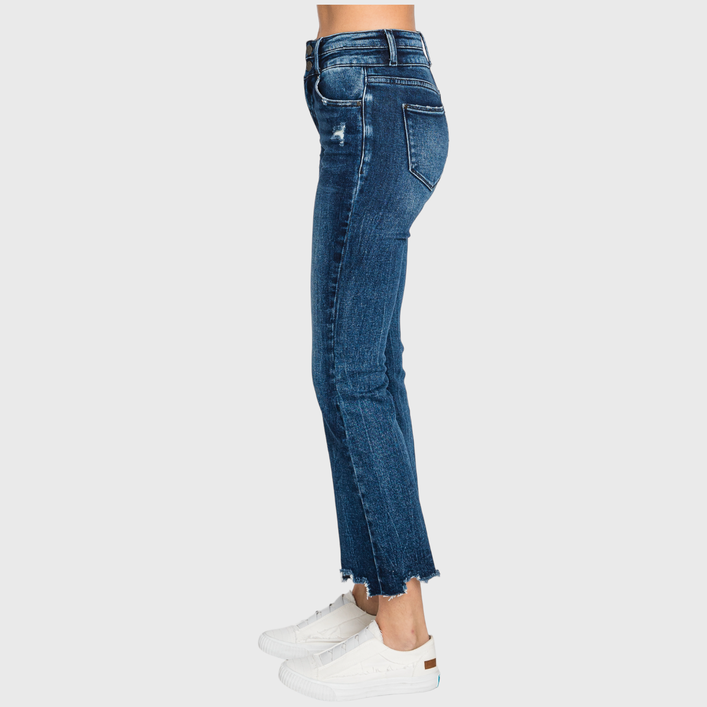 HIGH RISE CROP BOOTCUT JEANS W/ FRAYED HEM