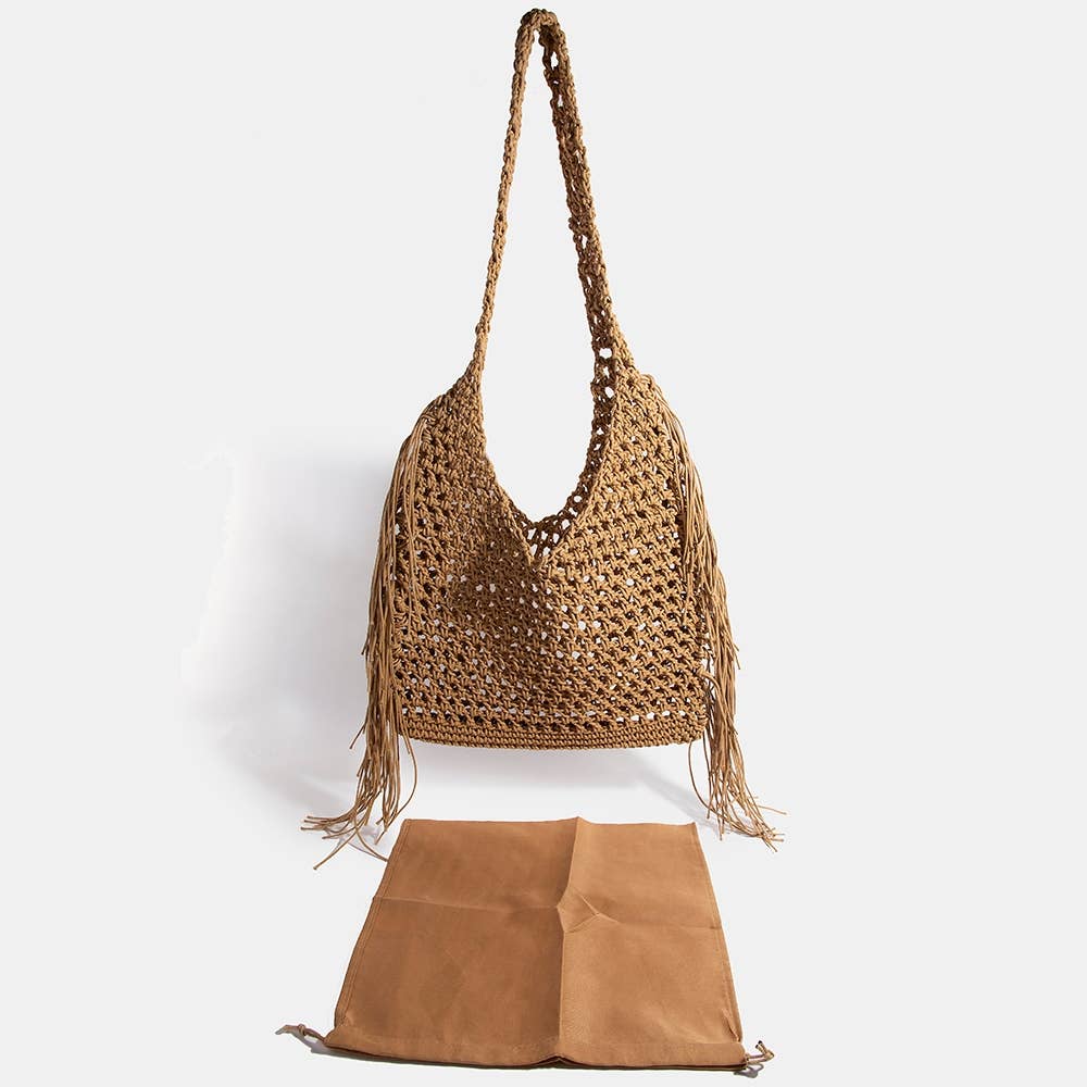Long Fringe Braided Tote Bag