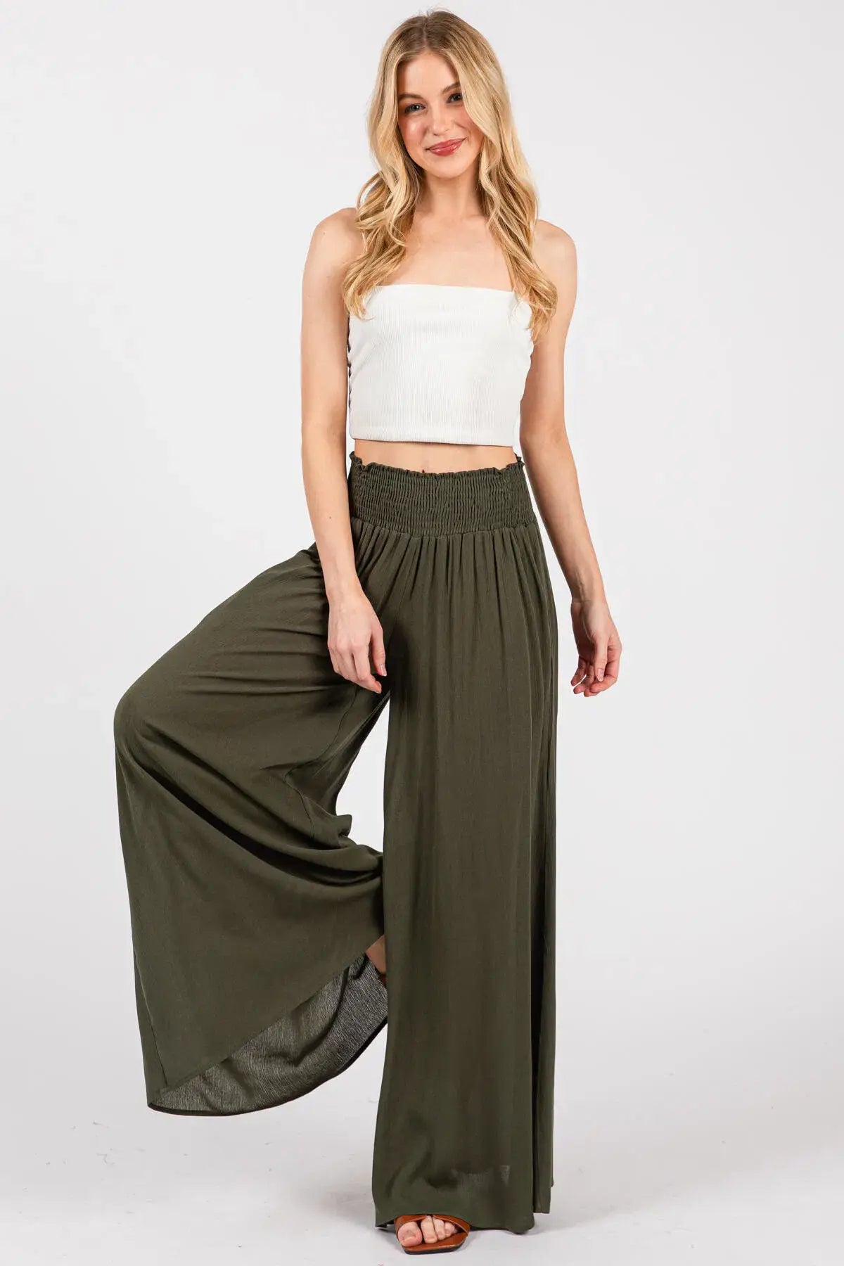 Smocked Waist Wide Leg Pants - NP16530Y