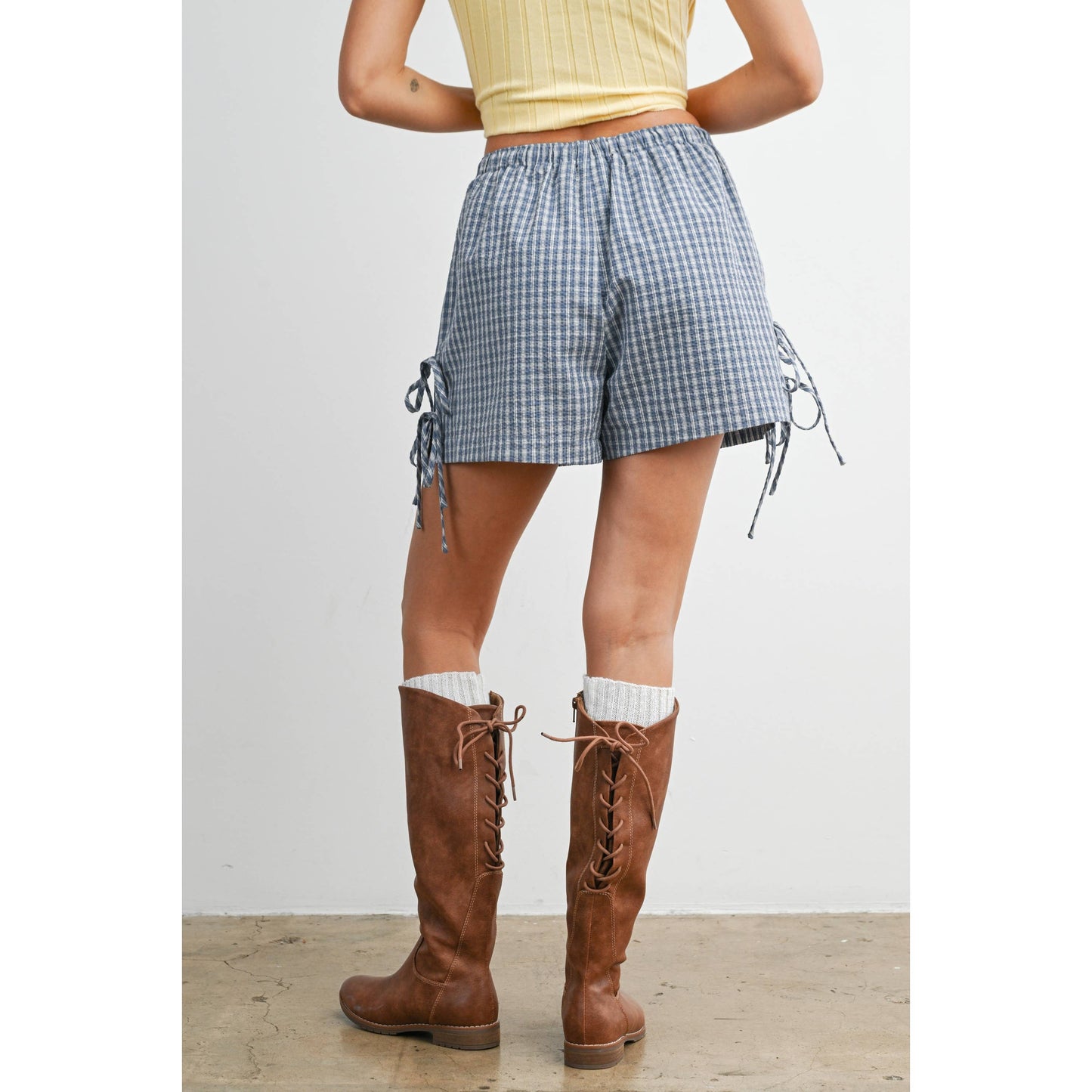 Plaid Side-Tie Elastic Waist Shorts - BMP8195