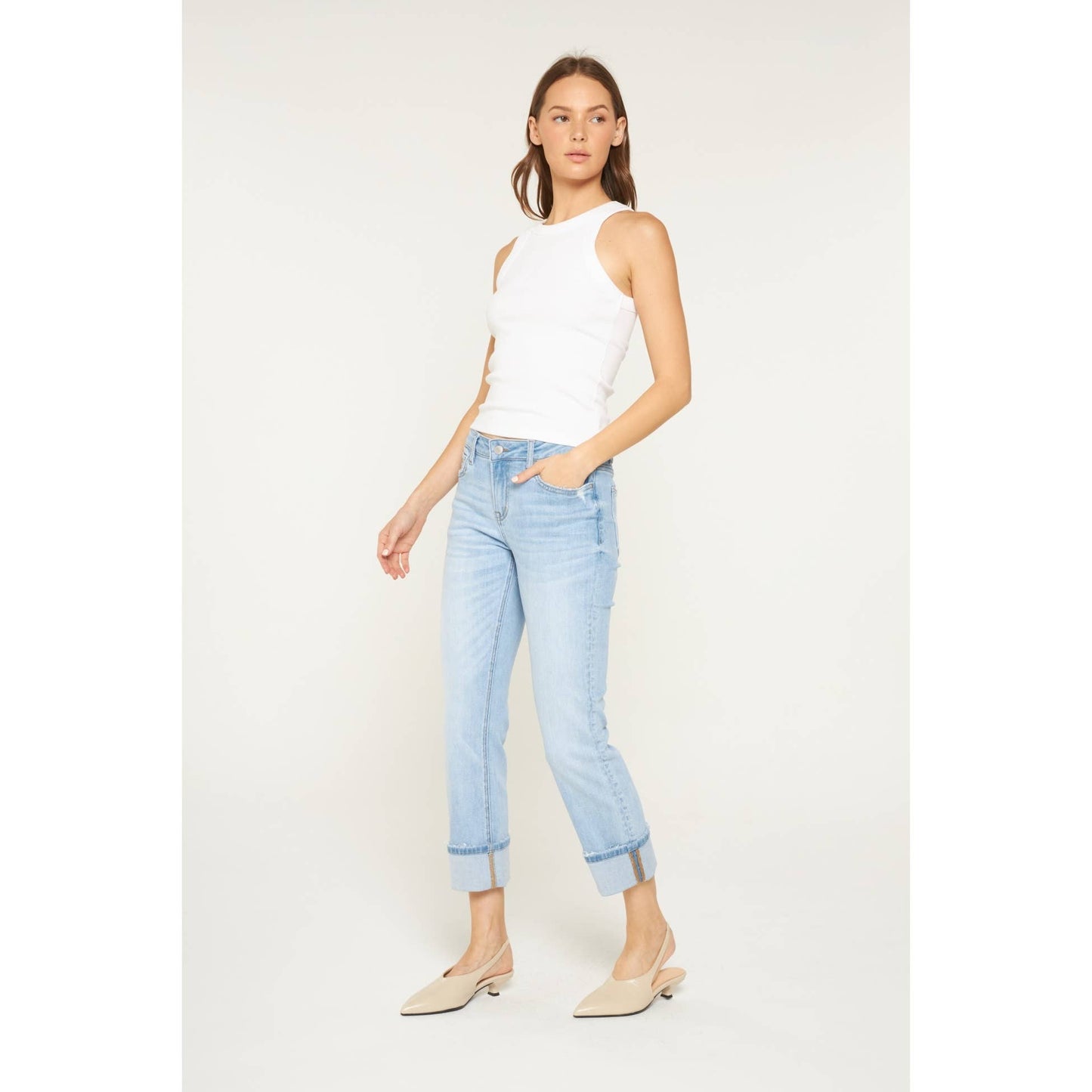MID RISE CUFFED STRAIGHT LEG