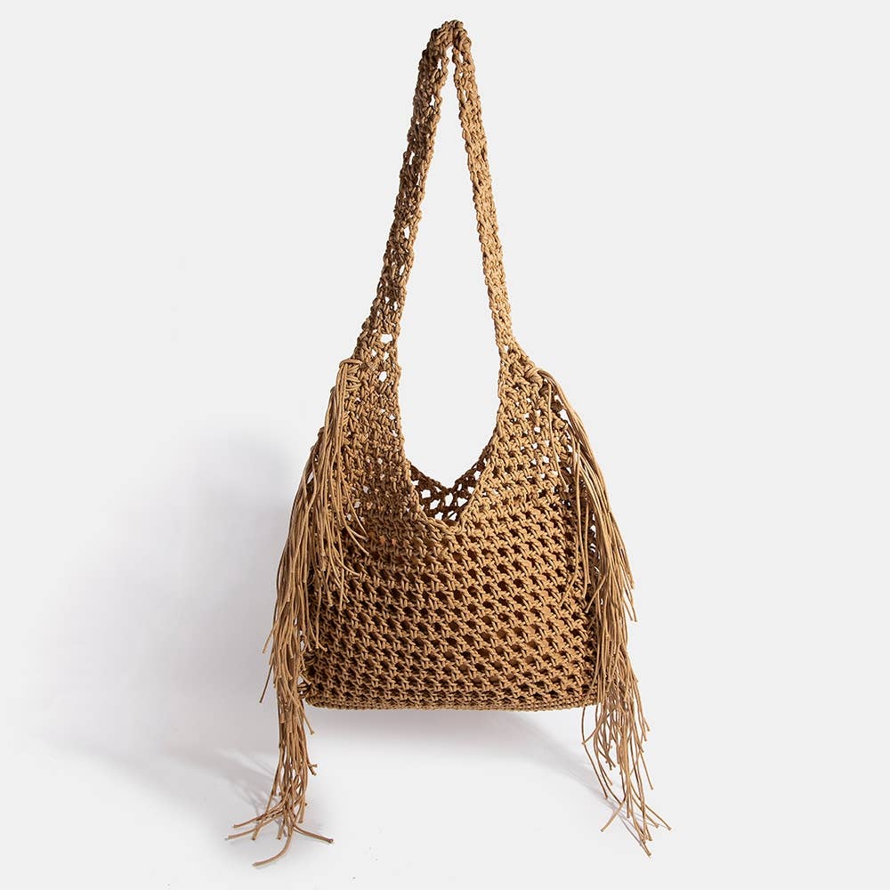 Long Fringe Braided Tote Bag