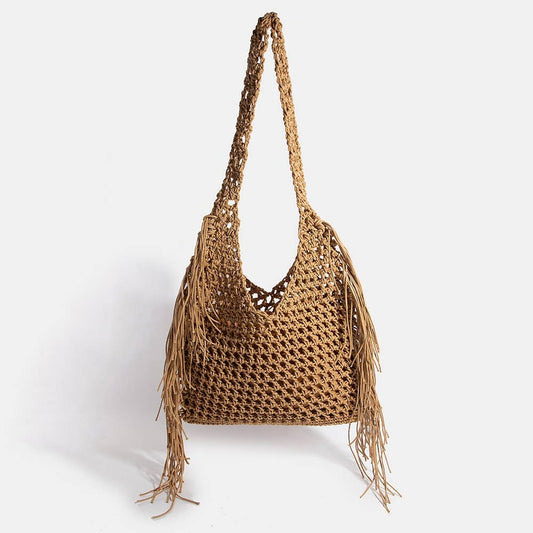 Long Fringe Braided Tote Bag