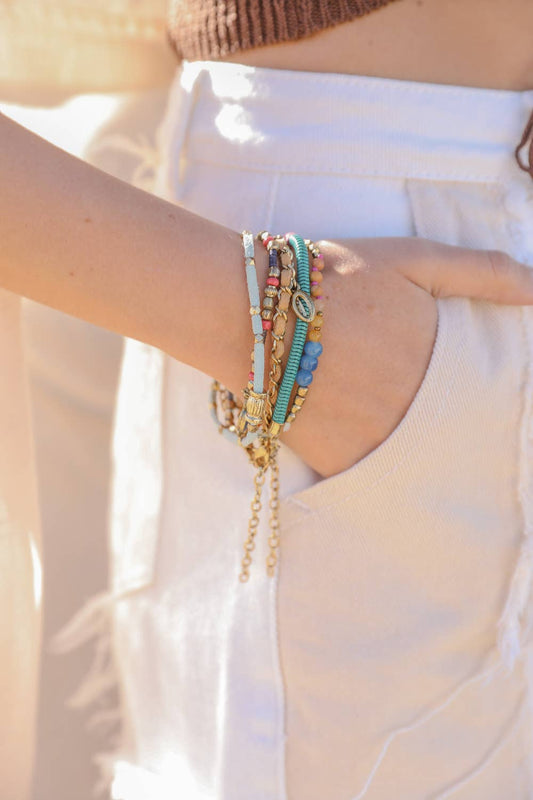 Boho Teal & Multi-Color Stacked Bracelet Set – Bold Style💫
