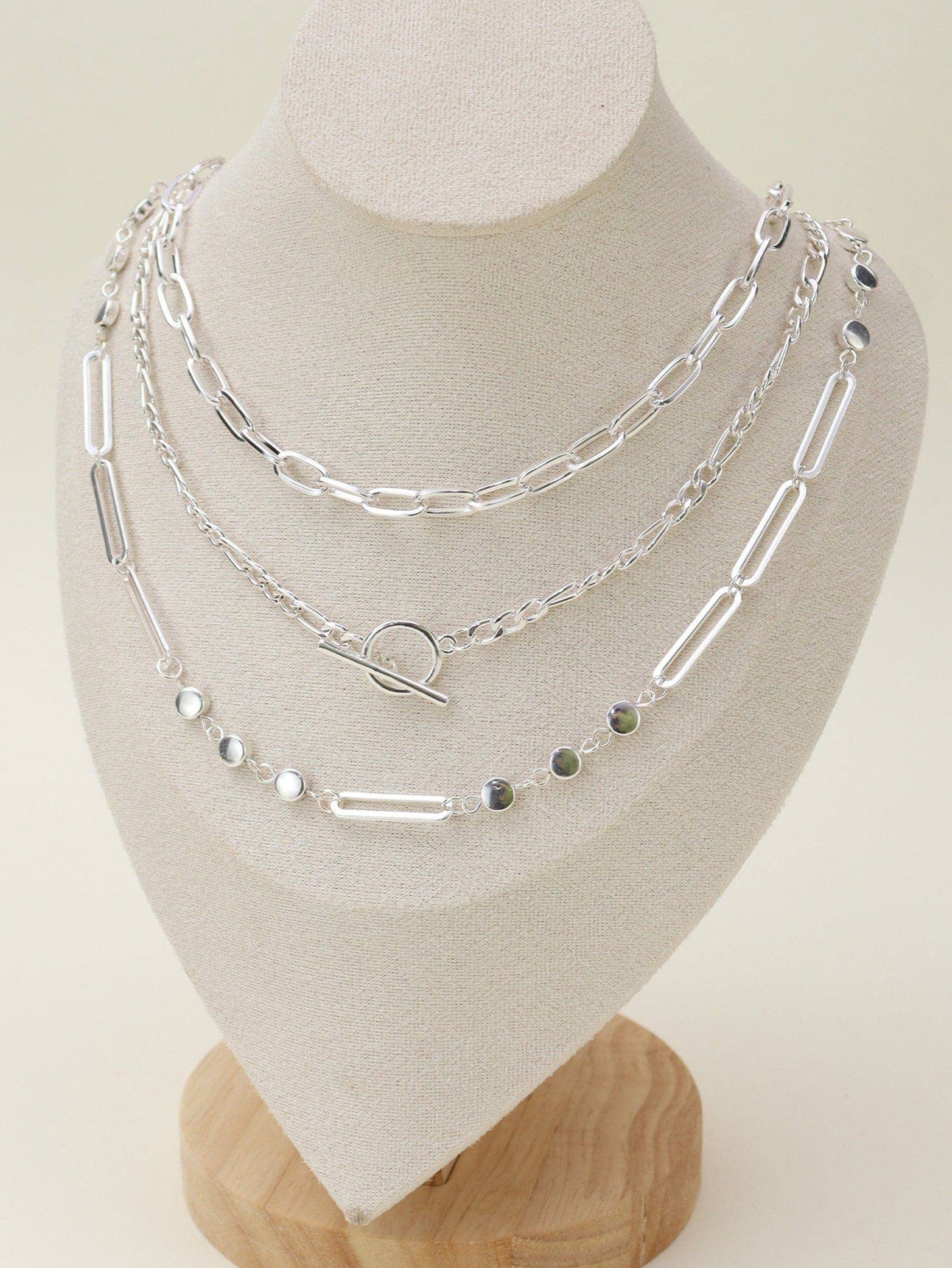 Oval Link Layered Necklace Set - Link & Chain Style